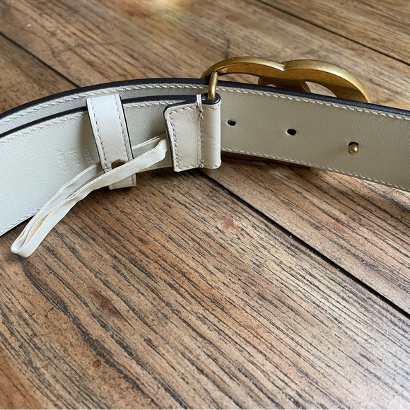 Gucci Calfskin Double G Belt 85 34 Mystic White Antiqued Brass Hardware - Picture 4 of 9